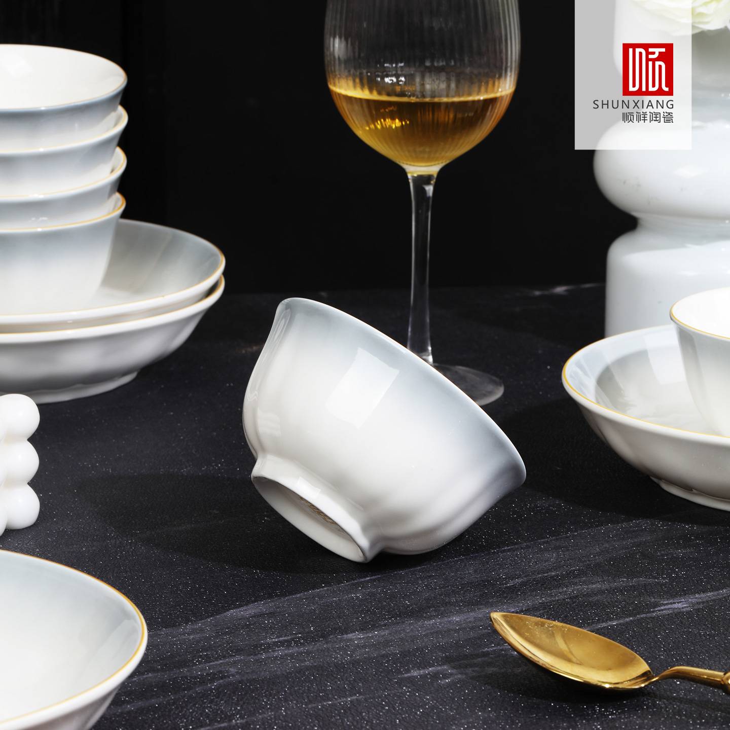 亚金渐变灰10件套-套装餐具